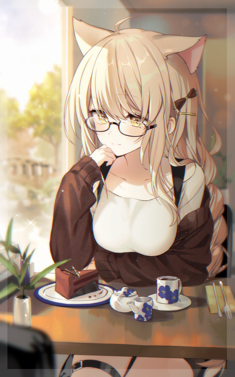 animal_ears garter megane memeno nekomimi sweater