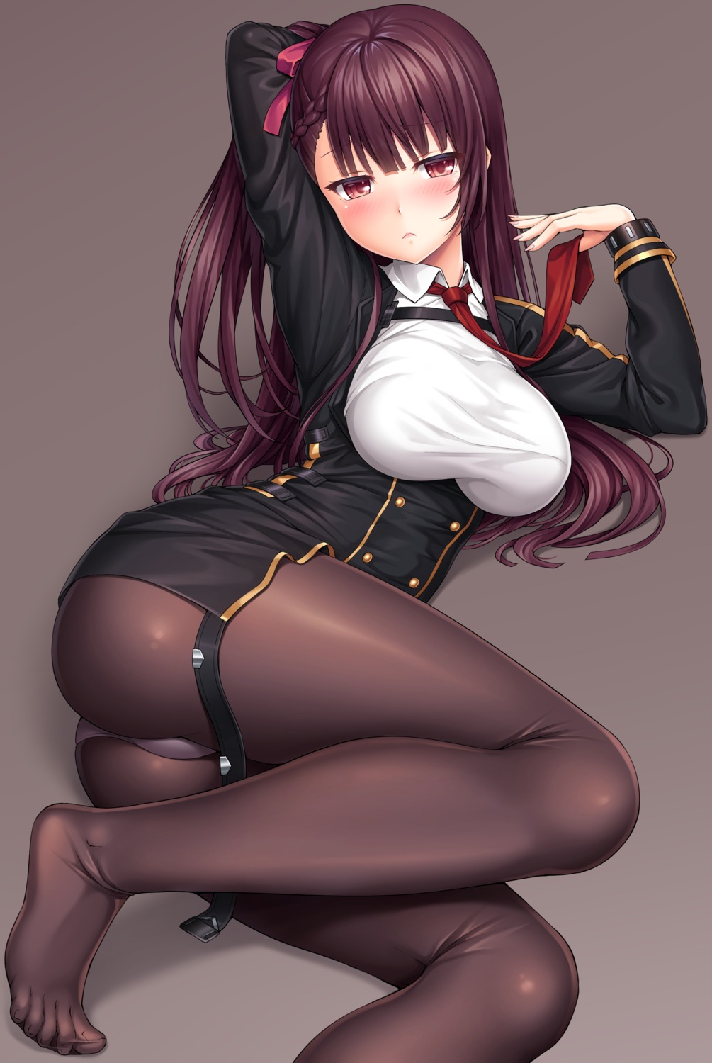 ass feet girls_frontline lambda_(artist) pantsu pantyhose skirt_lift thong uniform wa2000_(girls_frontline)