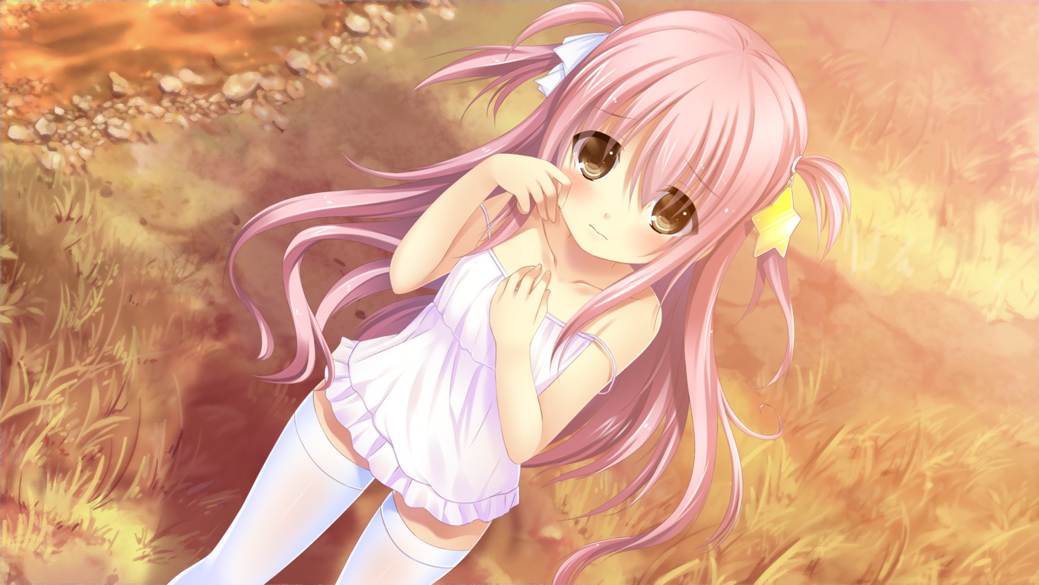 aihara_yuzu dress game_cg kagura_yuu otonari_koi_sensou sugar_house summer_dress thighhighs