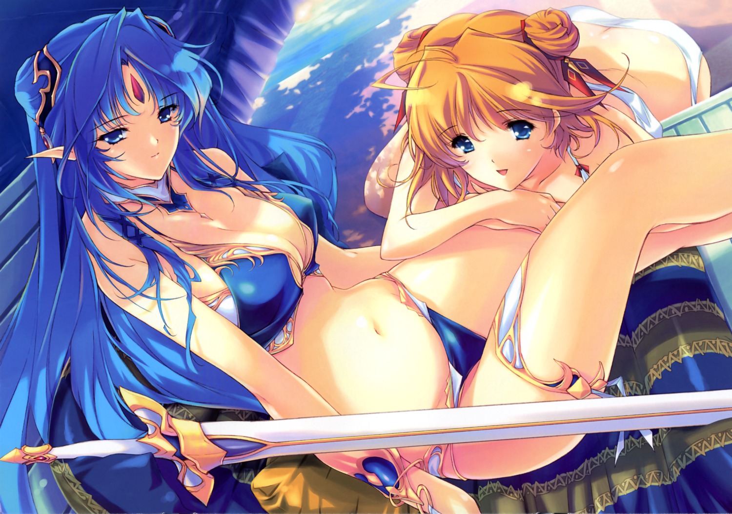 bikini cleavage elf fixed hazumi_flamel min-naraken pointy_ears remedia_kalar swimsuits sword toushin_toshi_iii