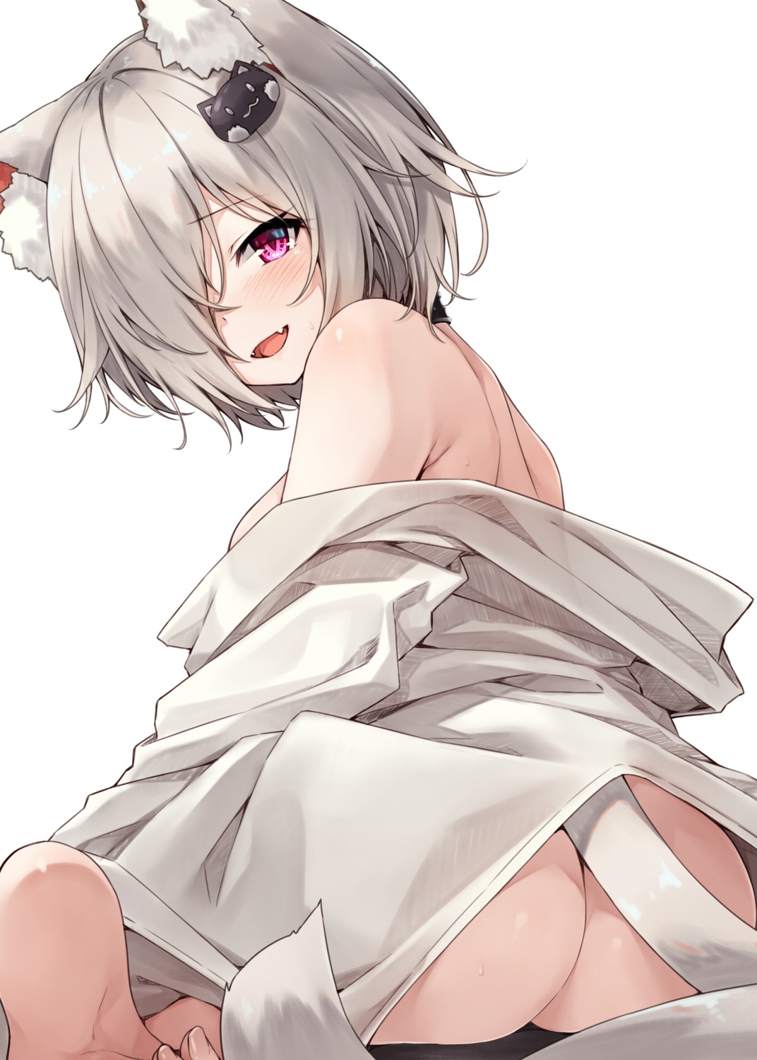 animal_ears ass bottomless feet hasumi_(hasubatake39) nekomimi no_bra open_shirt tail