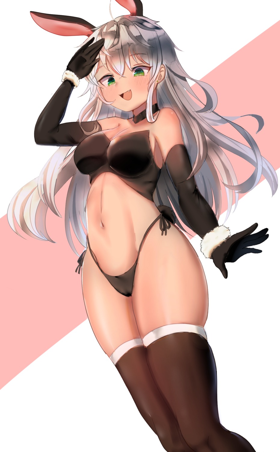 animal_ears bunny_ears cameltoe merutoro10 no_bra pantsu string_panties tail thighhighs