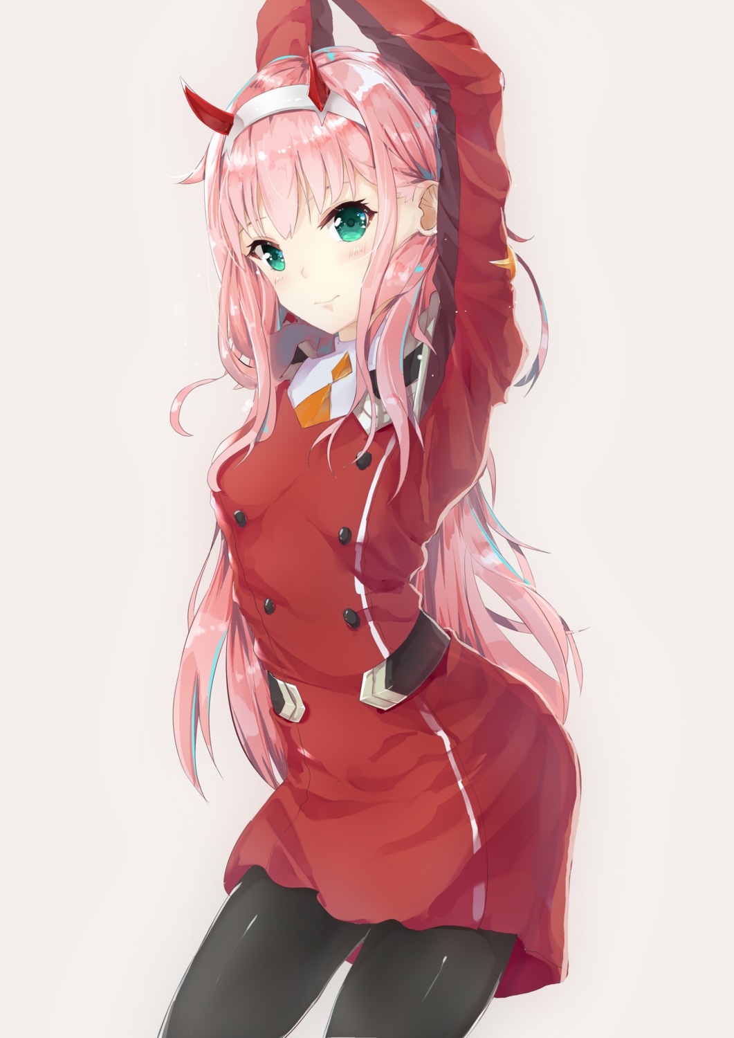 darling_in_the_franxx dragon_xiuluo horns pantyhose uniform zero_two_(darling_in_the_franxx)