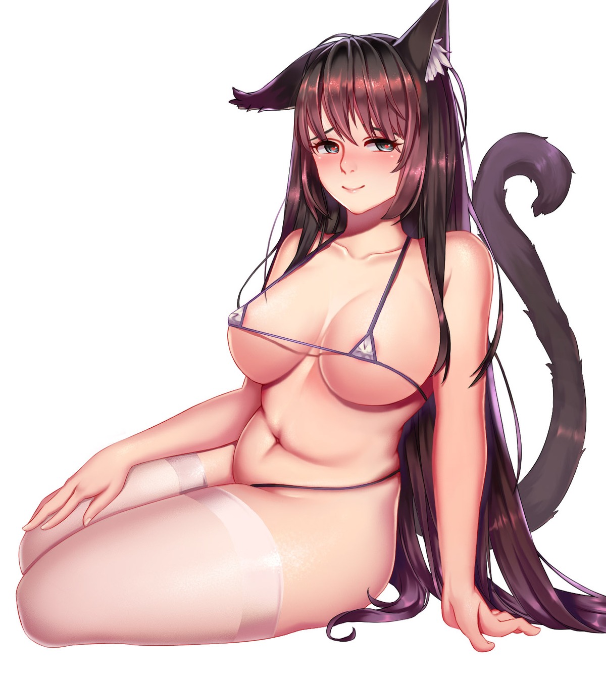 4_am animal_ears areola bikini erect_nipples nekomimi swimsuits tail thighhighs