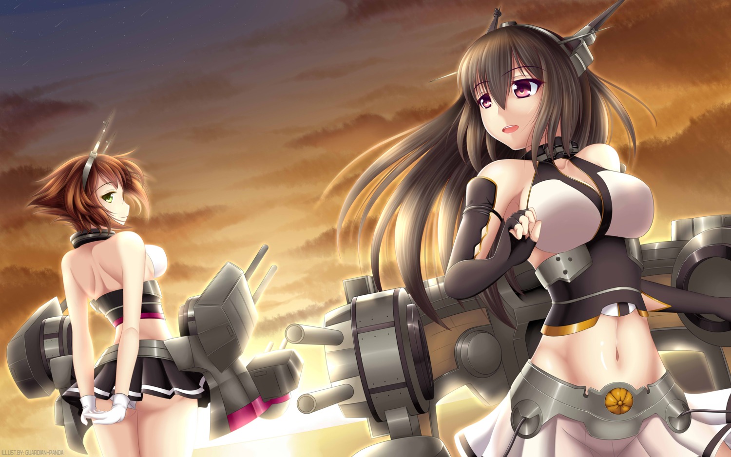 ass cleavage kantai_collection mutsu_(kancolle) nagato_(kancolle) no_bra pantsu weapon