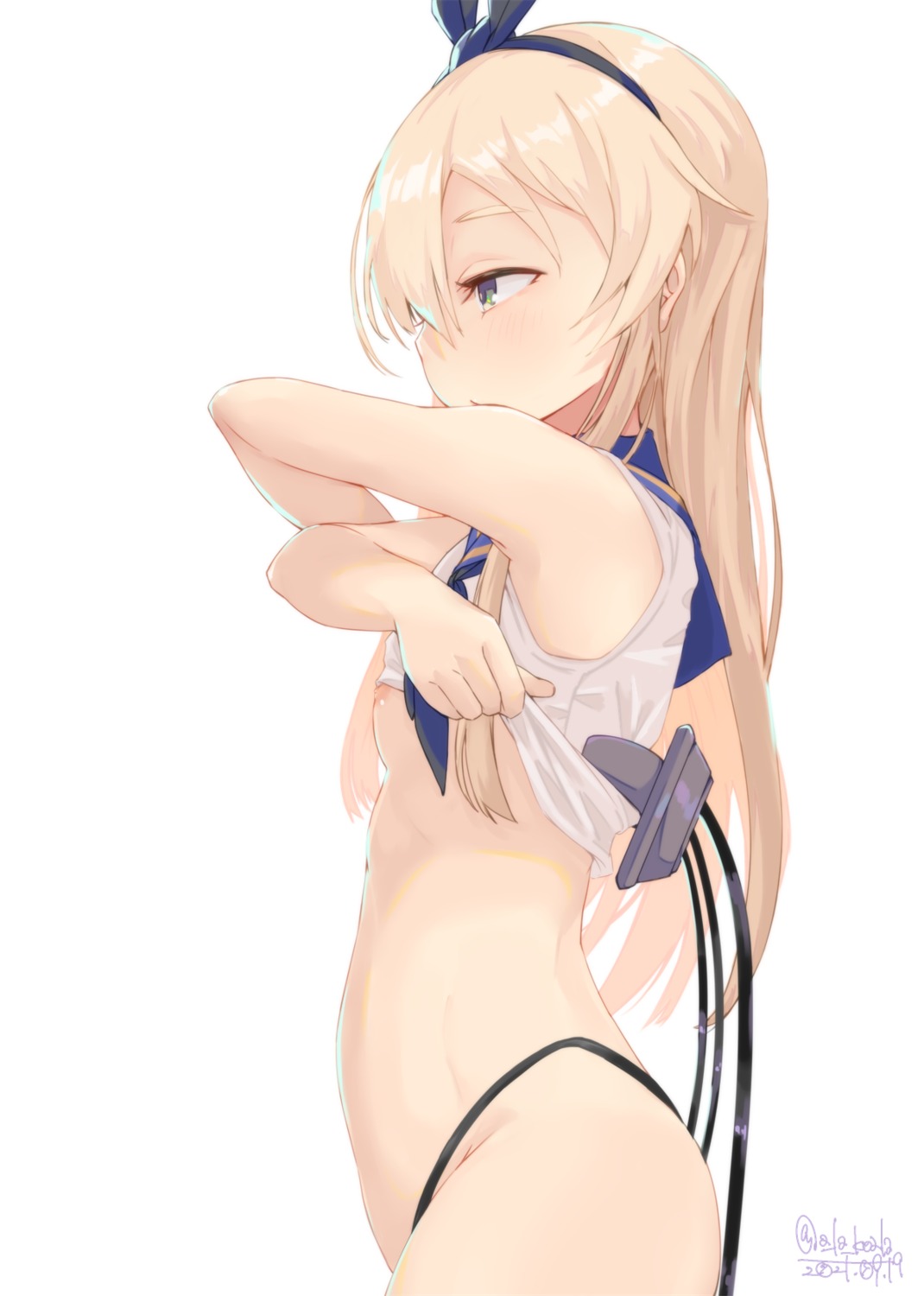 alakoala_shoushou breasts kantai_collection nipples no_bra pantsu seifuku shimakaze_(kancolle) shirt_lift undressing