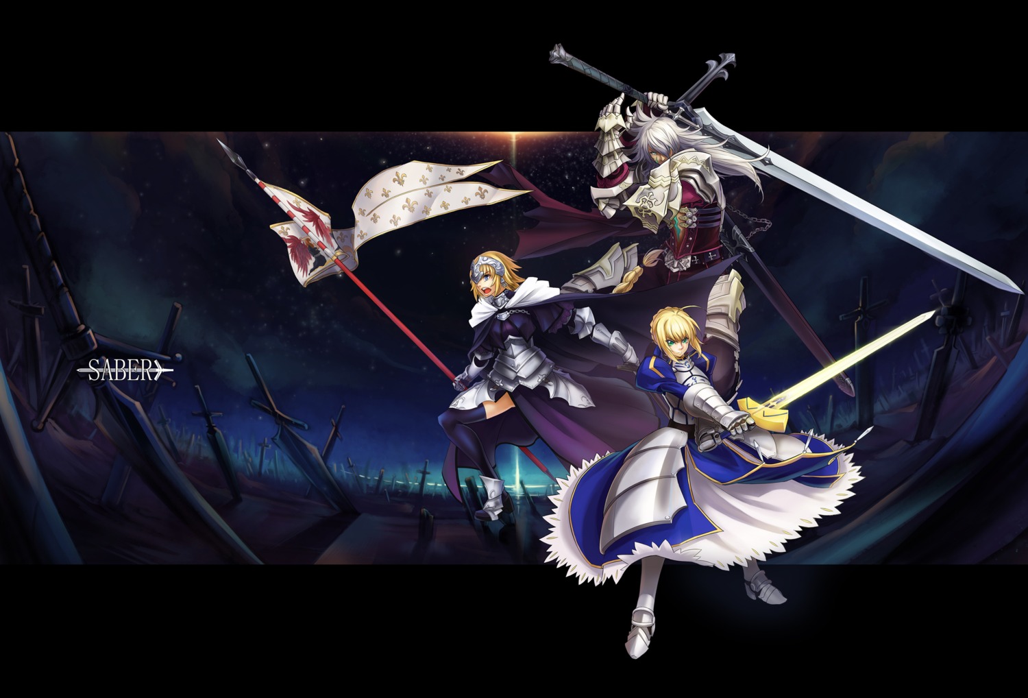 armor fate/apocrypha fate/stay_night jeanne_d'arc jeanne_d'arc_(fate) saber siegfried_(fate) sword thighhighs todee