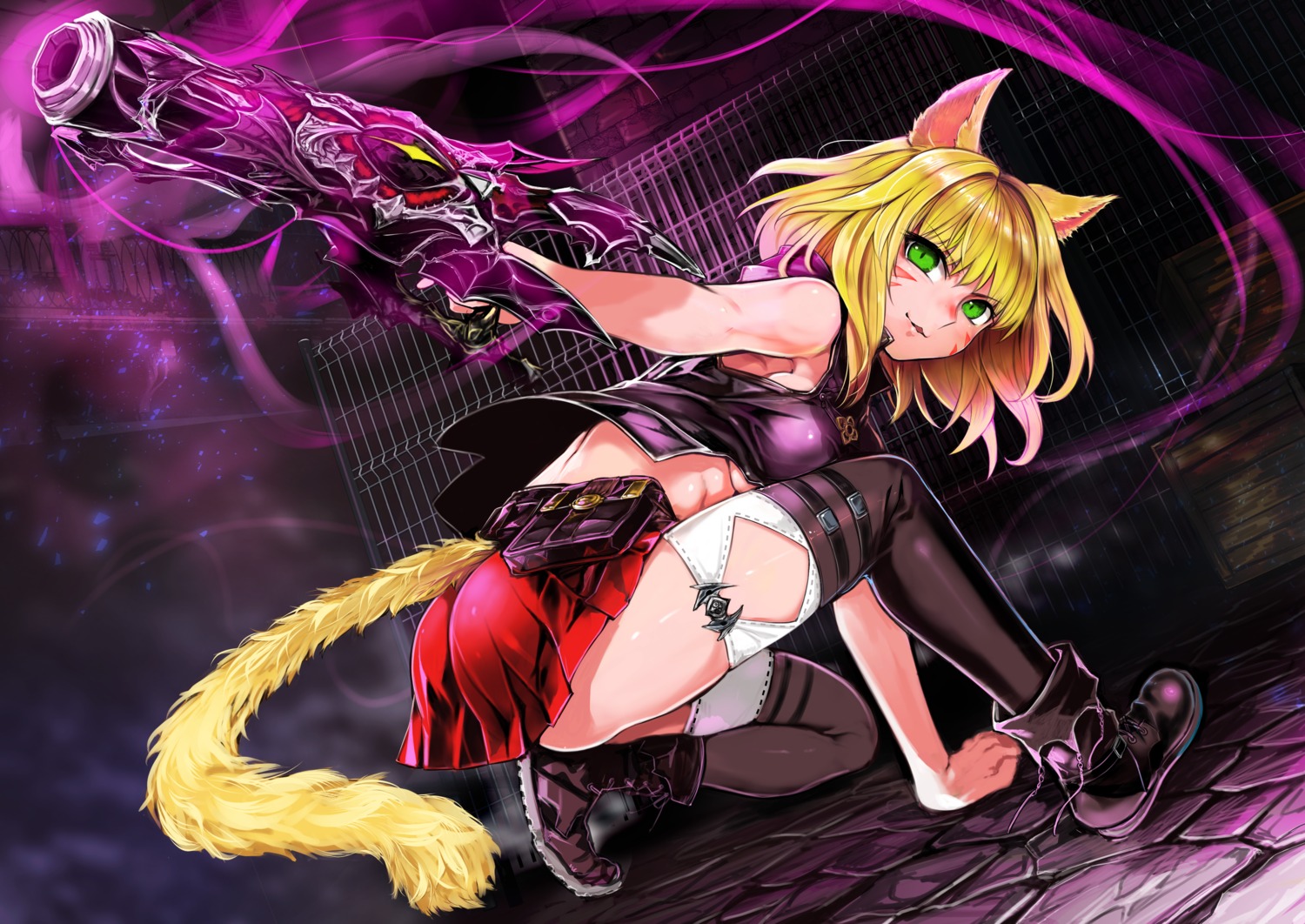 animal_ears ass michihisa! skirt_lift tail thighhighs weapon