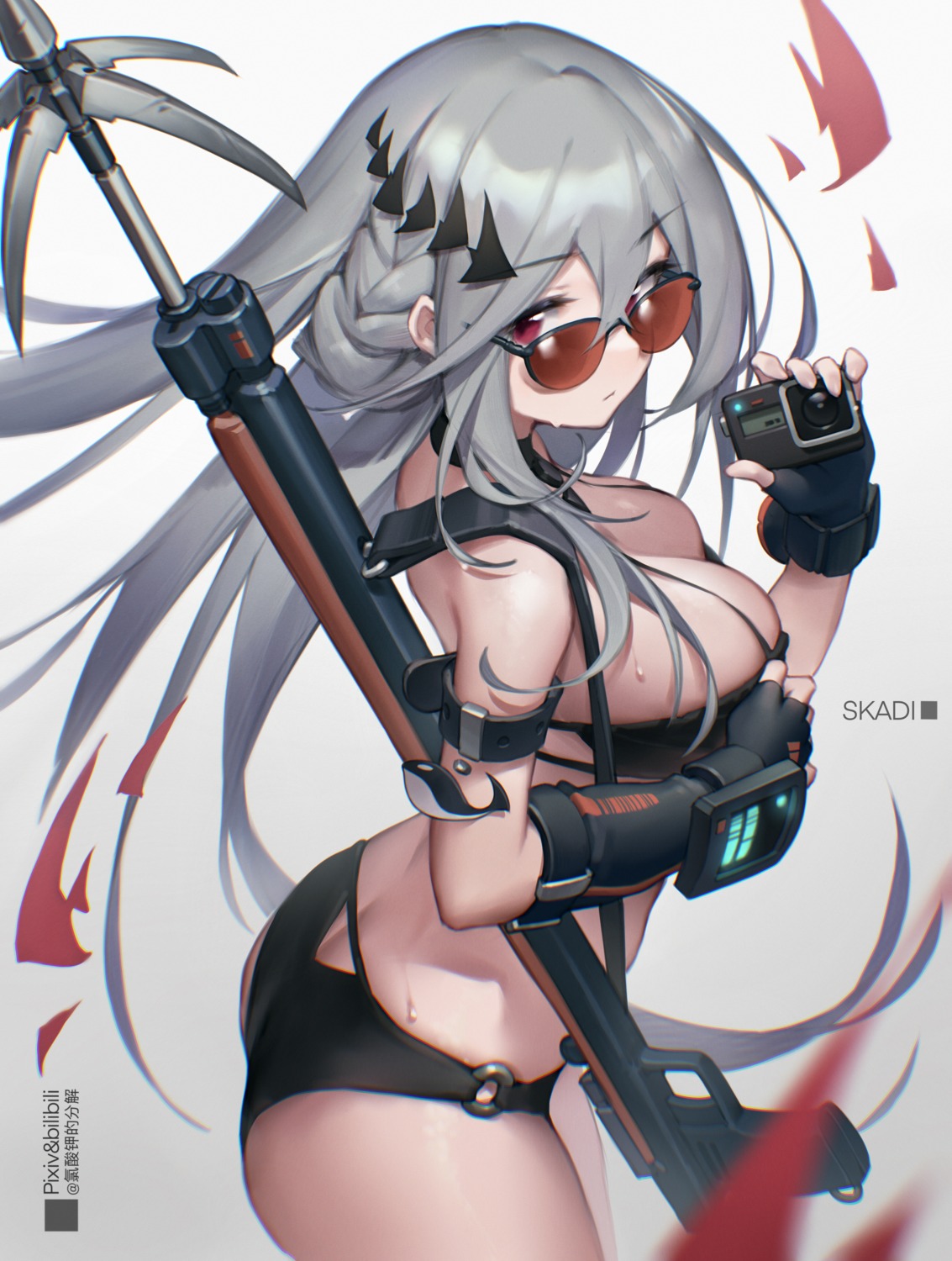 arknights ass bikini bilibili_xiaolu megane skadi_(arknights) swimsuits weapon