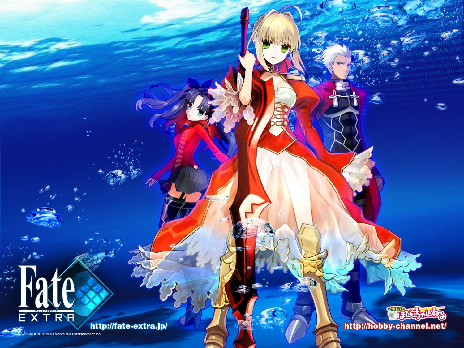 archer armor fate/extra fate/stay_night saber_extra stockings sword thighhighs toosaka_rin type-moon wada_rco wallpaper