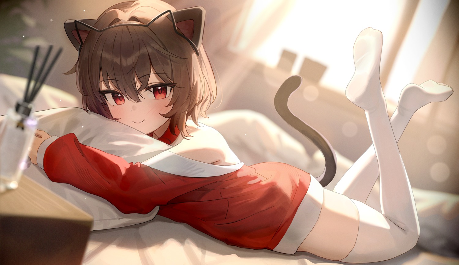 animal_ears dress minn_(kangjm1107) nekomimi no_bra tail thighhighs