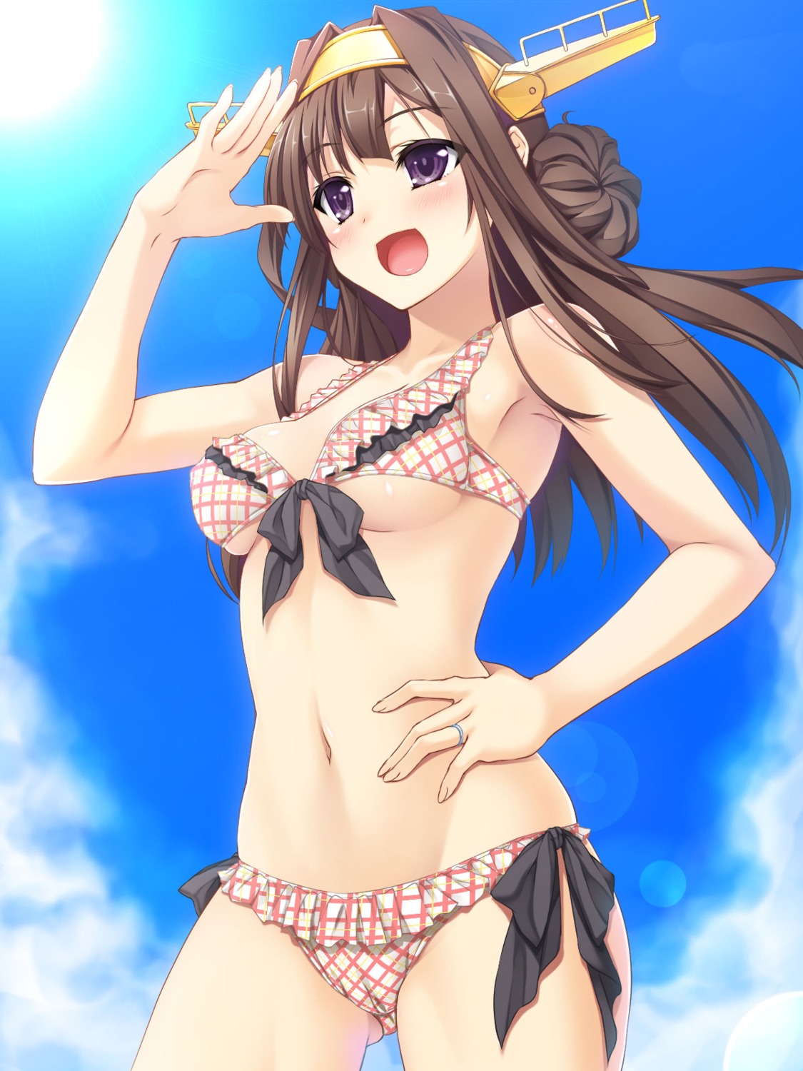 bikini cameltoe cleavage erect_nipples kantai_collection kongou_(kancolle) moeki_yuuta swimsuits underboob