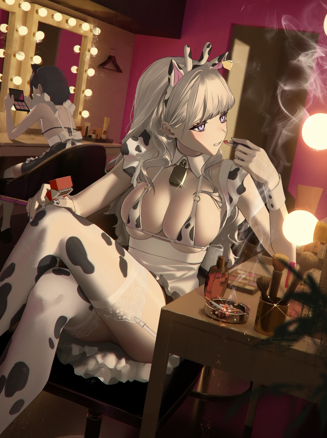 animal_ears bikini horns maid nekomimi rasa_k stockings swimsuits thighhighs