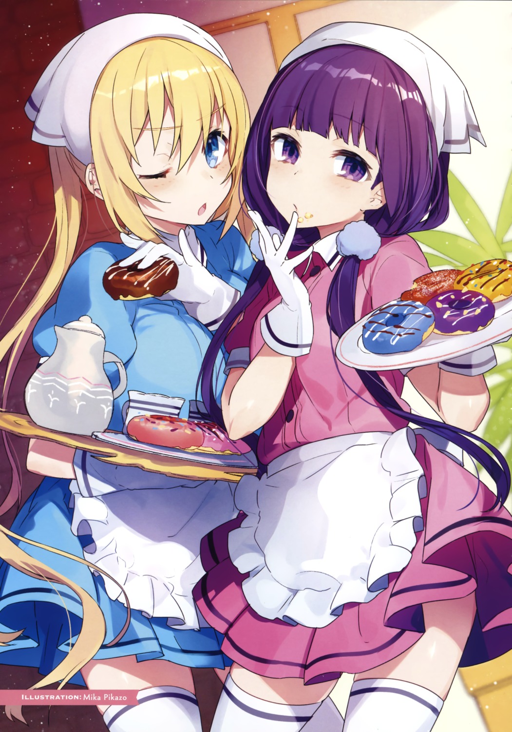 blend_s color_issue hinata_kaho maid mika_pikazo sakuranomiya_maika thighhighs waitress