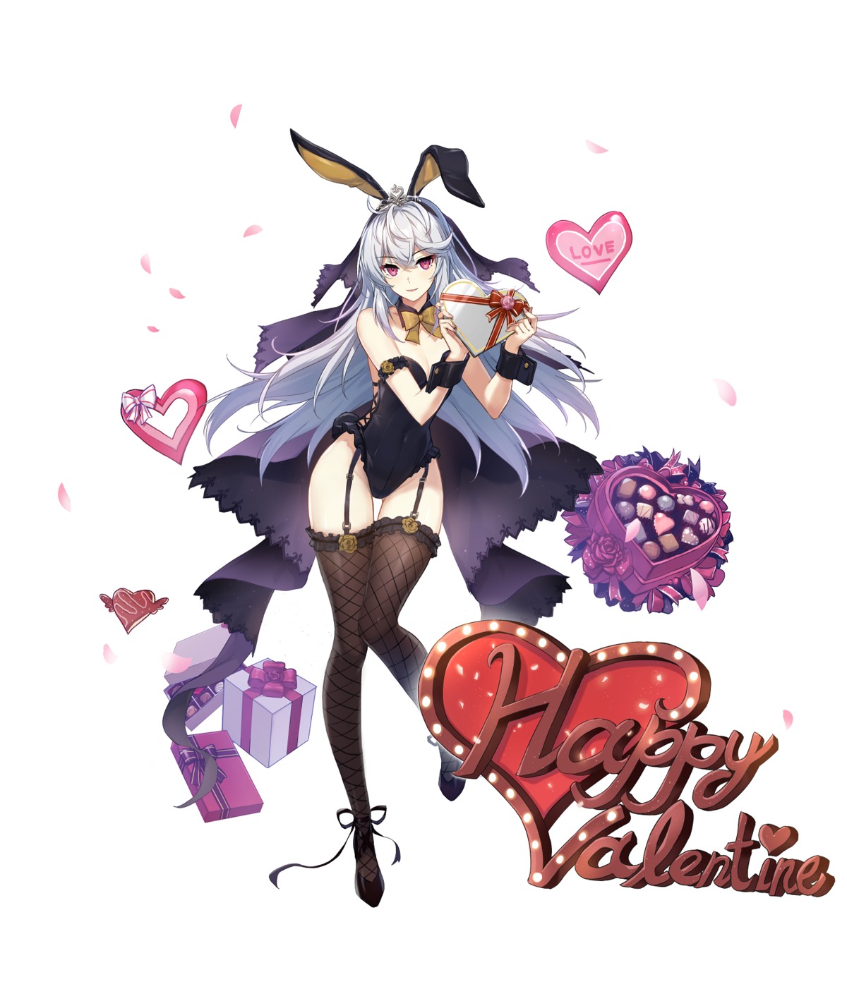animal_ears bunny_ears bunny_girl counter:side fishnets no_bra stockings tagme thighhighs valentine