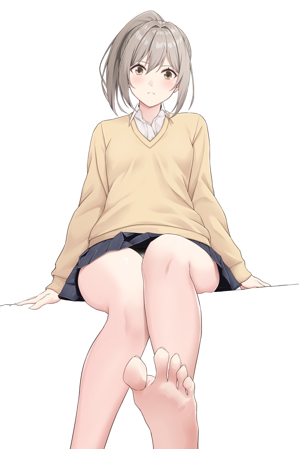 feet migita_(hirayuaki) pantsu seifuku skirt_lift sweater
