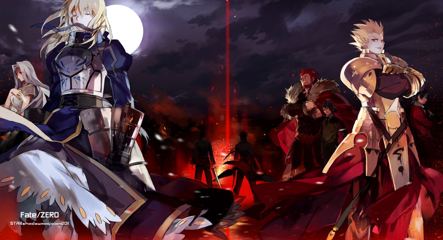 emiya_kiritsugu fate/stay_night fate/zero gilgamesh_(fsn) irisviel_von_einzbern kotomine_kirei rider_(fate/zero) saber starshadowmagician toosaka_tokiomi waver_velvet