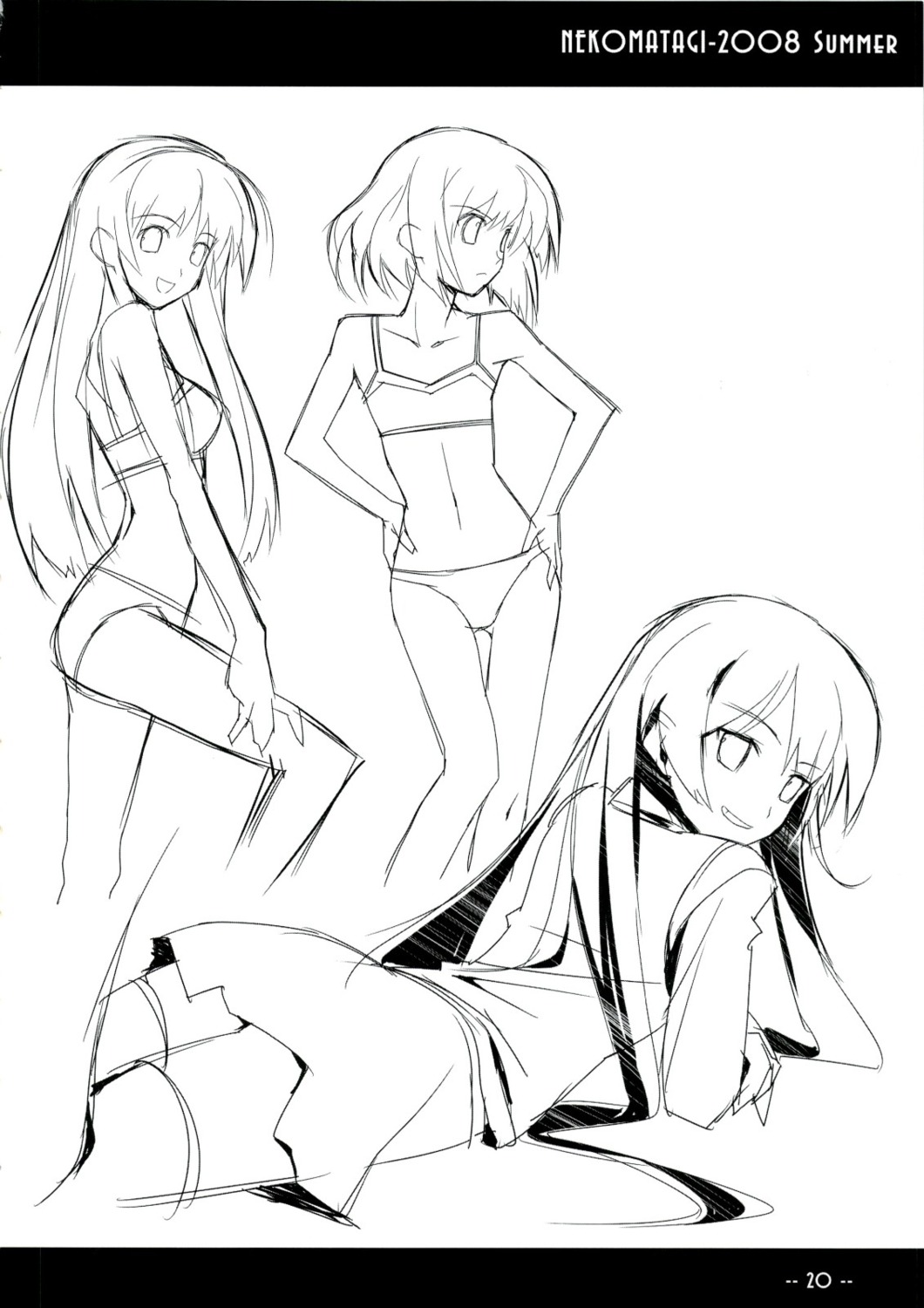 bikini monochrome nekoyashiki sasaki_mutsumi sketch swimsuits