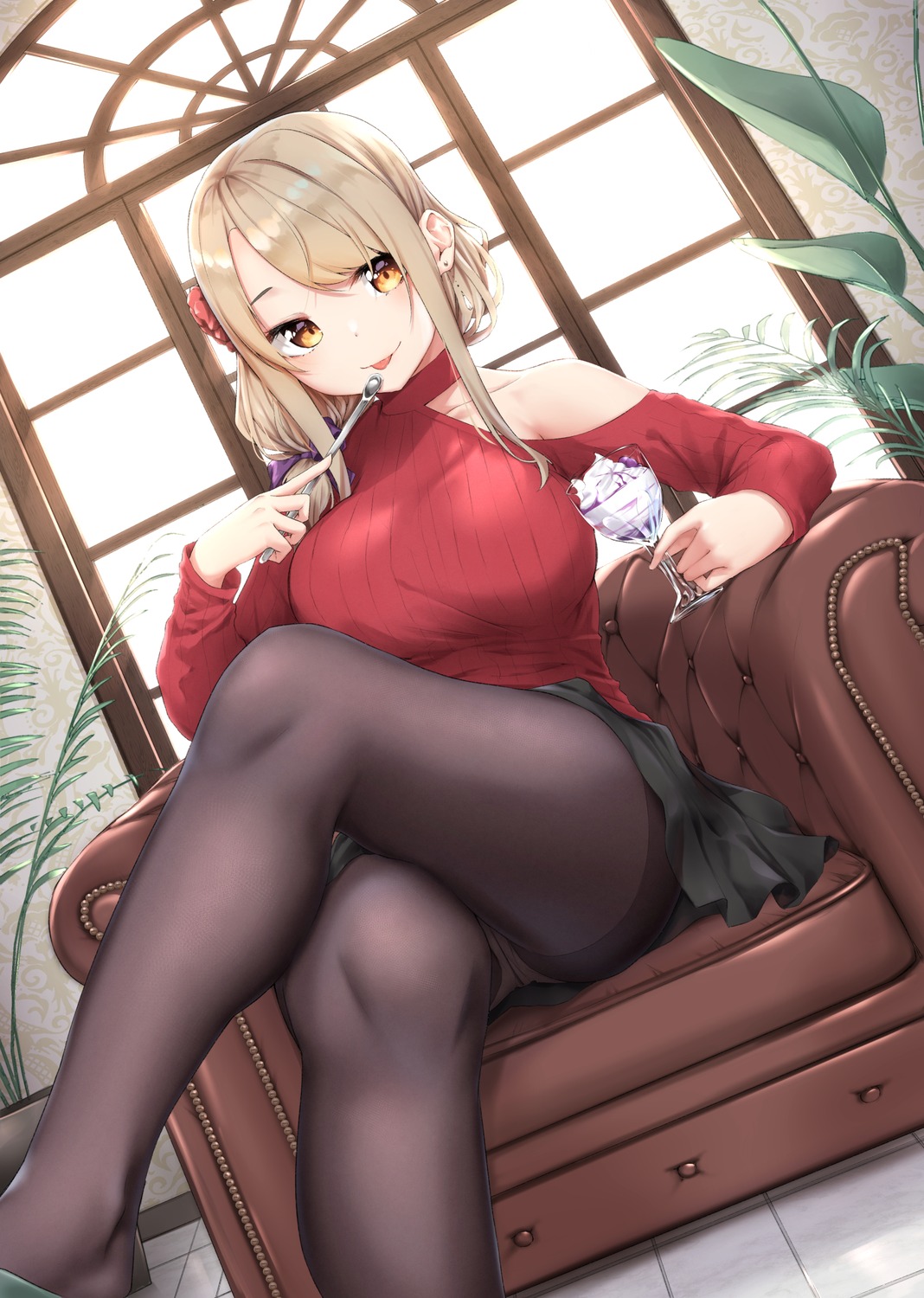 akitsu_maya pantsu pantyhose sahara_gensei sex_and_dungeon!! skirt_lift sweater