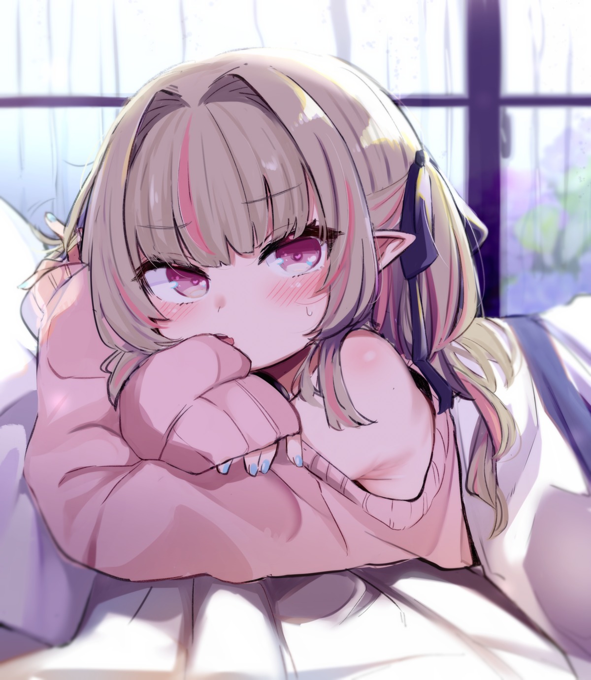 kio_(yumekuikio) makaino_ririmu nijisanji nijisanji_gamers pointy_ears sweater