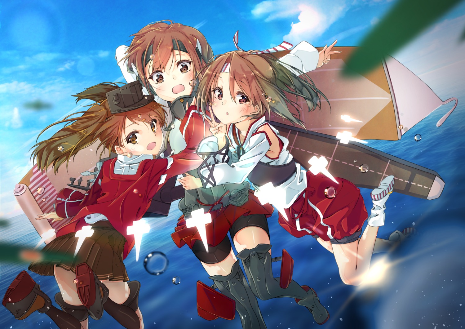 bike_shorts kantai_collection ryuujou_(kancolle) sakurame_(hitomebore) taihou_(kancolle) thighhighs zuihou_(kancolle)