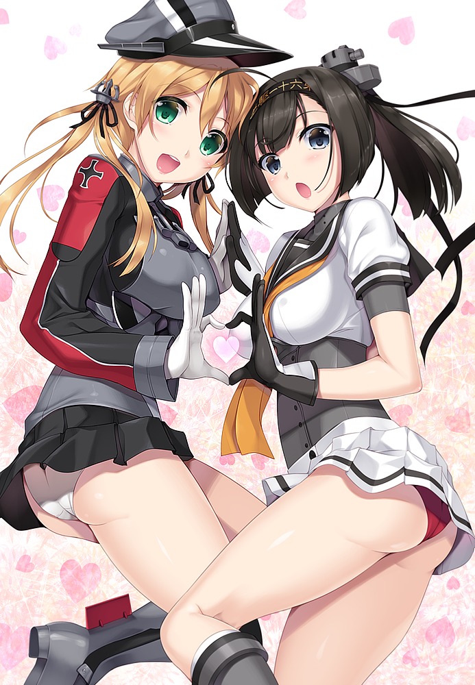 akizuki_(kancolle) ass kantai_collection nakano_sora pantsu prinz_eugen_(kancolle)