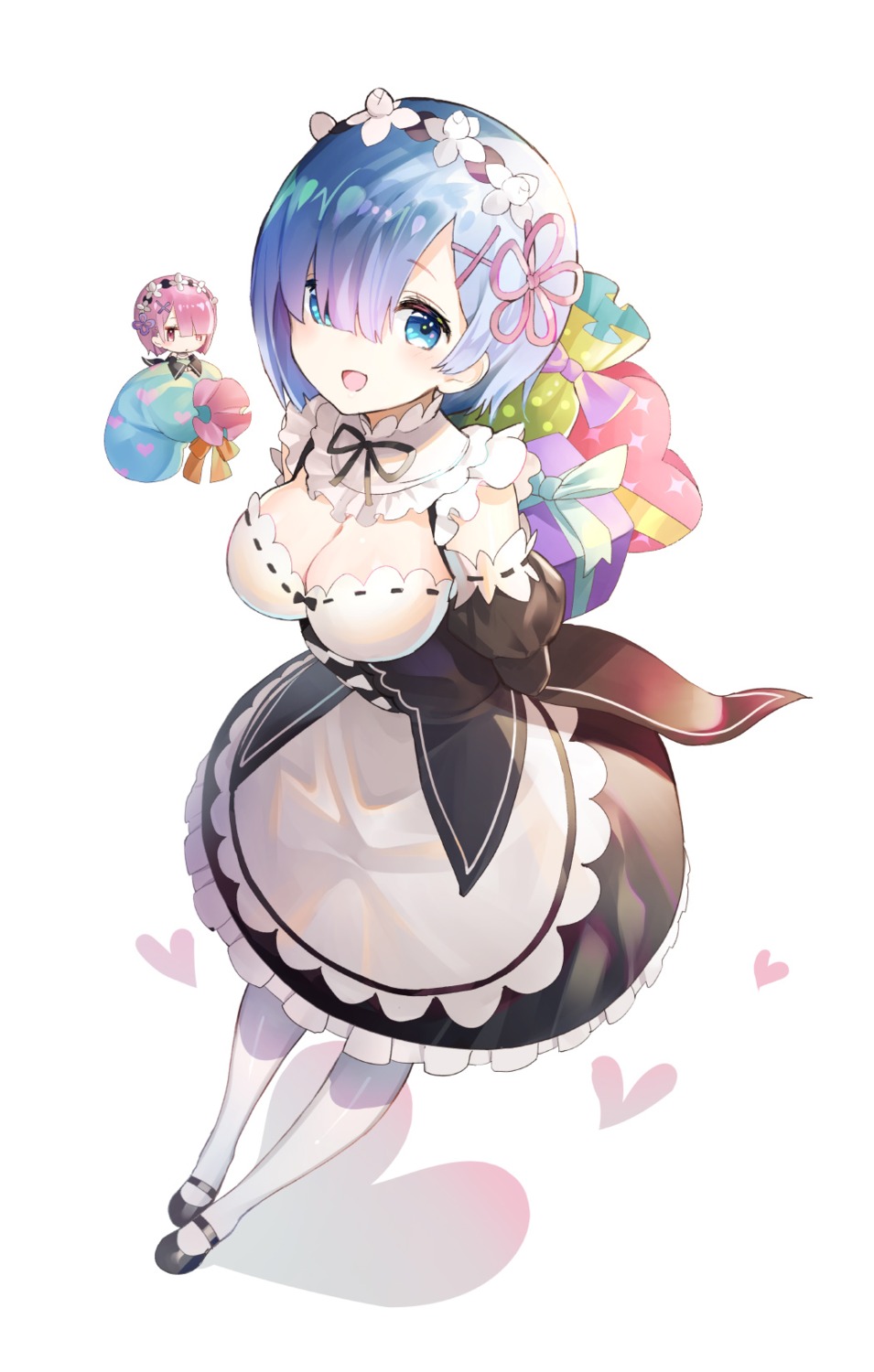 cleavage maid nemusuke ram_(re_zero) re_zero_kara_hajimeru_isekai_seikatsu rem_(re_zero)