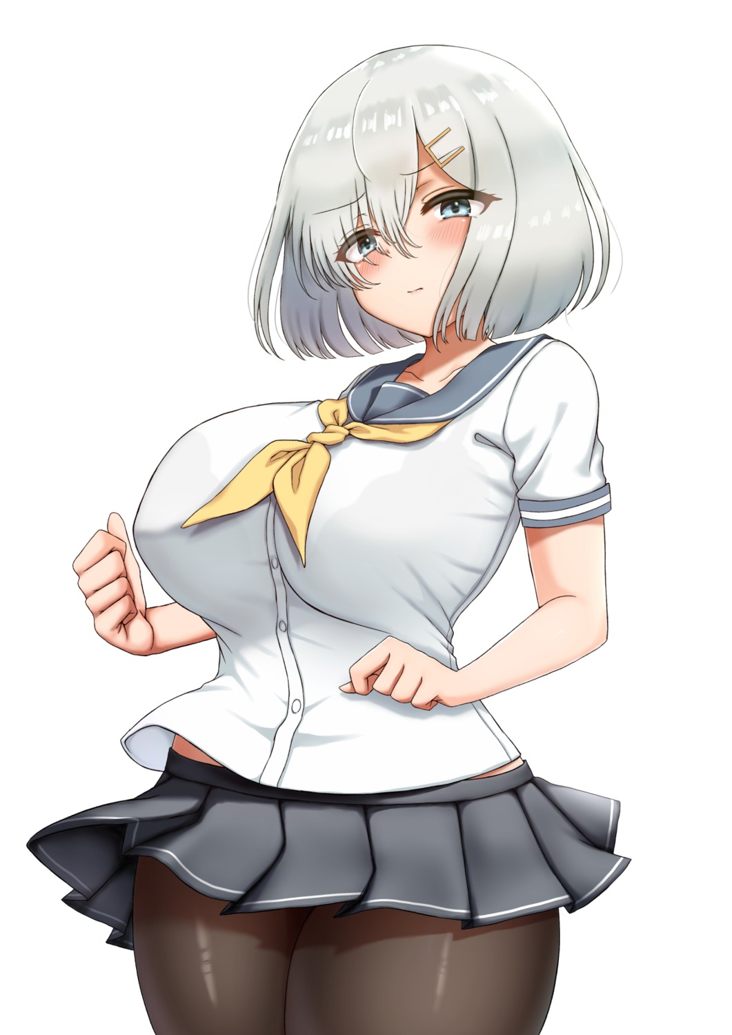 bra hamakaze_(kancolle) kantai_collection pantyhose see_through seifuku sho_(wnmf3234) skirt_lift