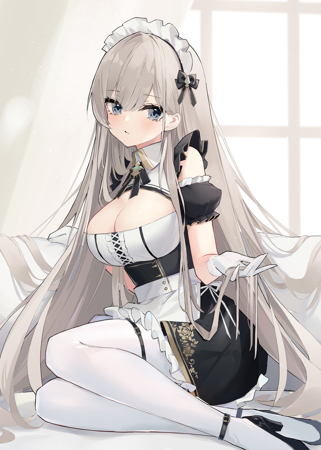 garter hanashirube heels maid no_bra pantyhose