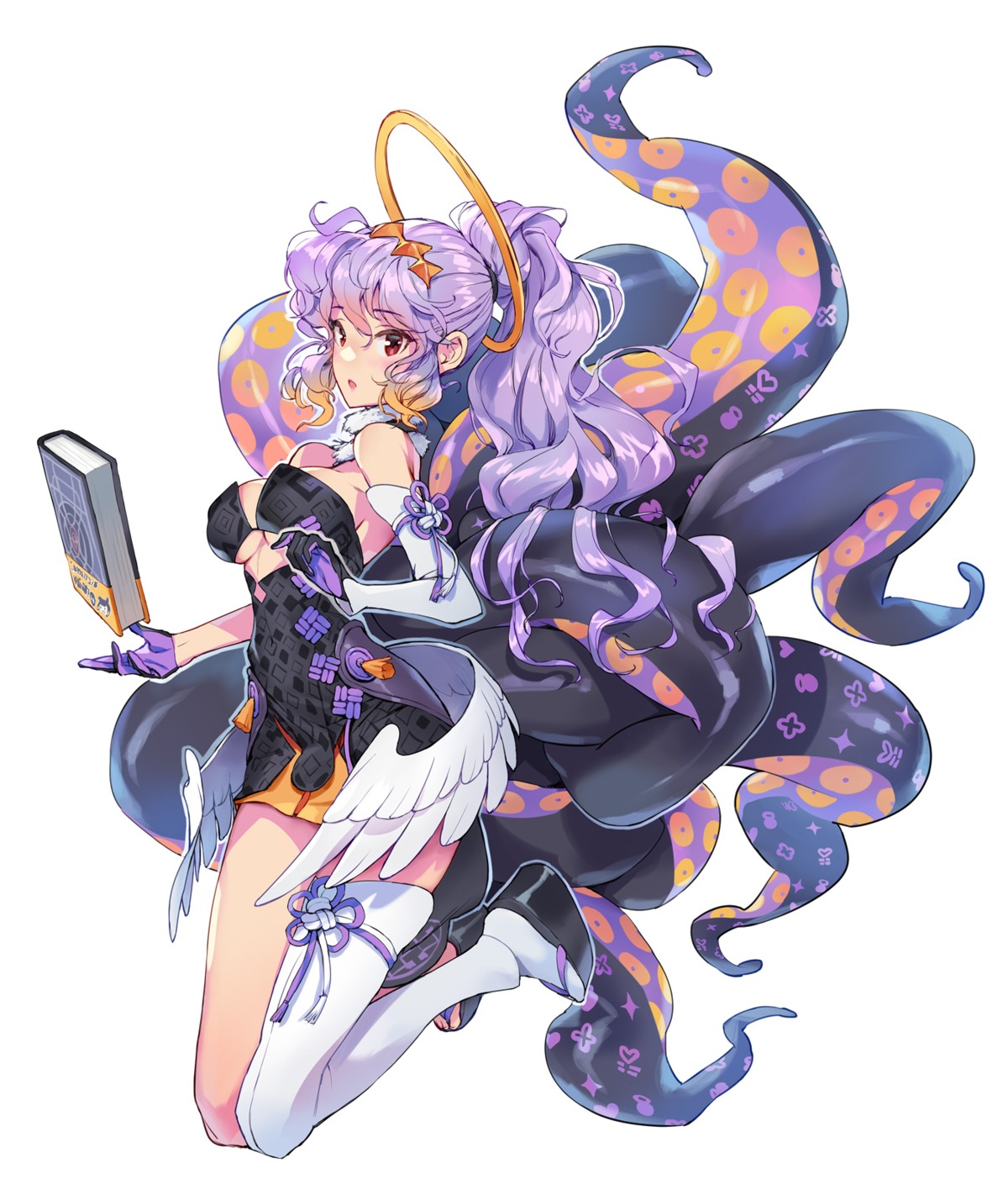 angel cosplay dress hololive hololive_english matsuda_(matsukichi) ninomae_ina'nis no_bra tentacles thighhighs touhou wings