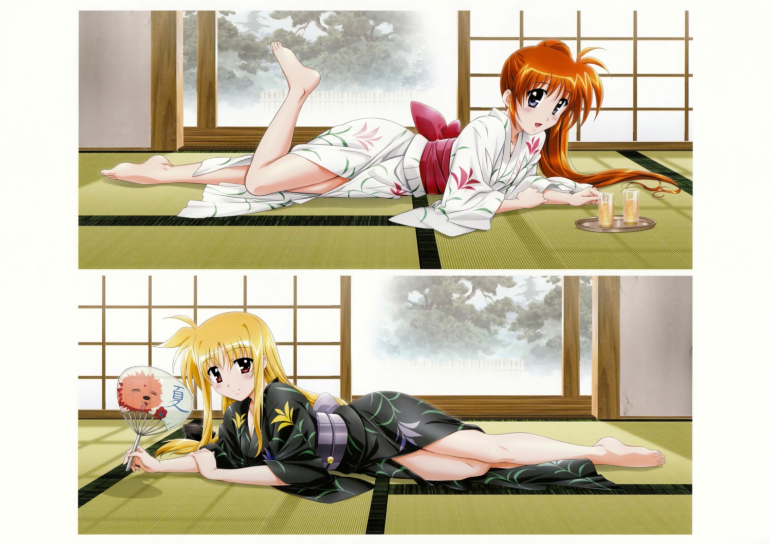 fate_testarossa mahou_shoujo_lyrical_nanoha mahou_shoujo_lyrical_nanoha_strikers okuda_yasuhiro takamachi_nanoha yukata