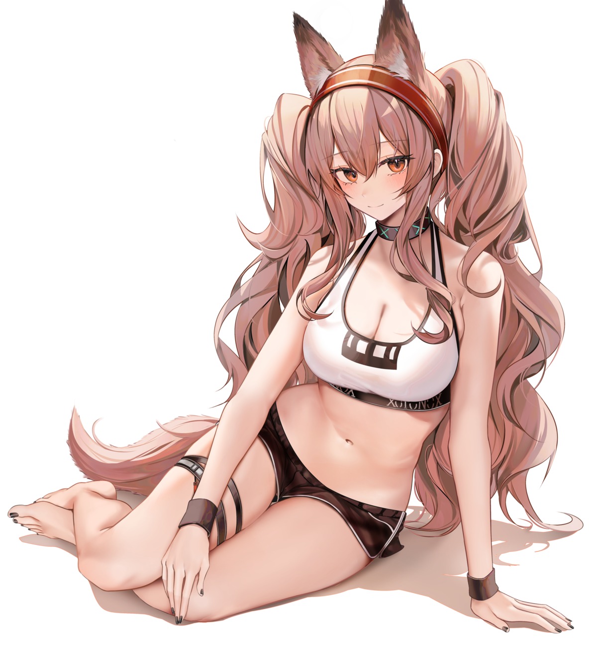 angelina_(arknights) animal_ears arknights bra cleavage garter ru_zhai tail