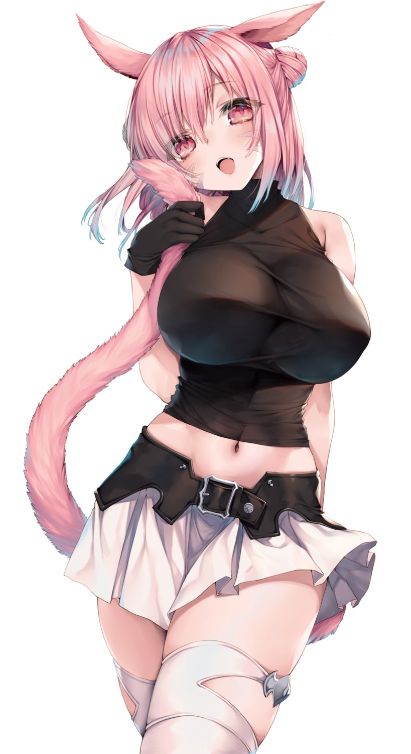 animal_ears final_fantasy himegi_you miqo'te nekomimi skirt_lift tail thighhighs