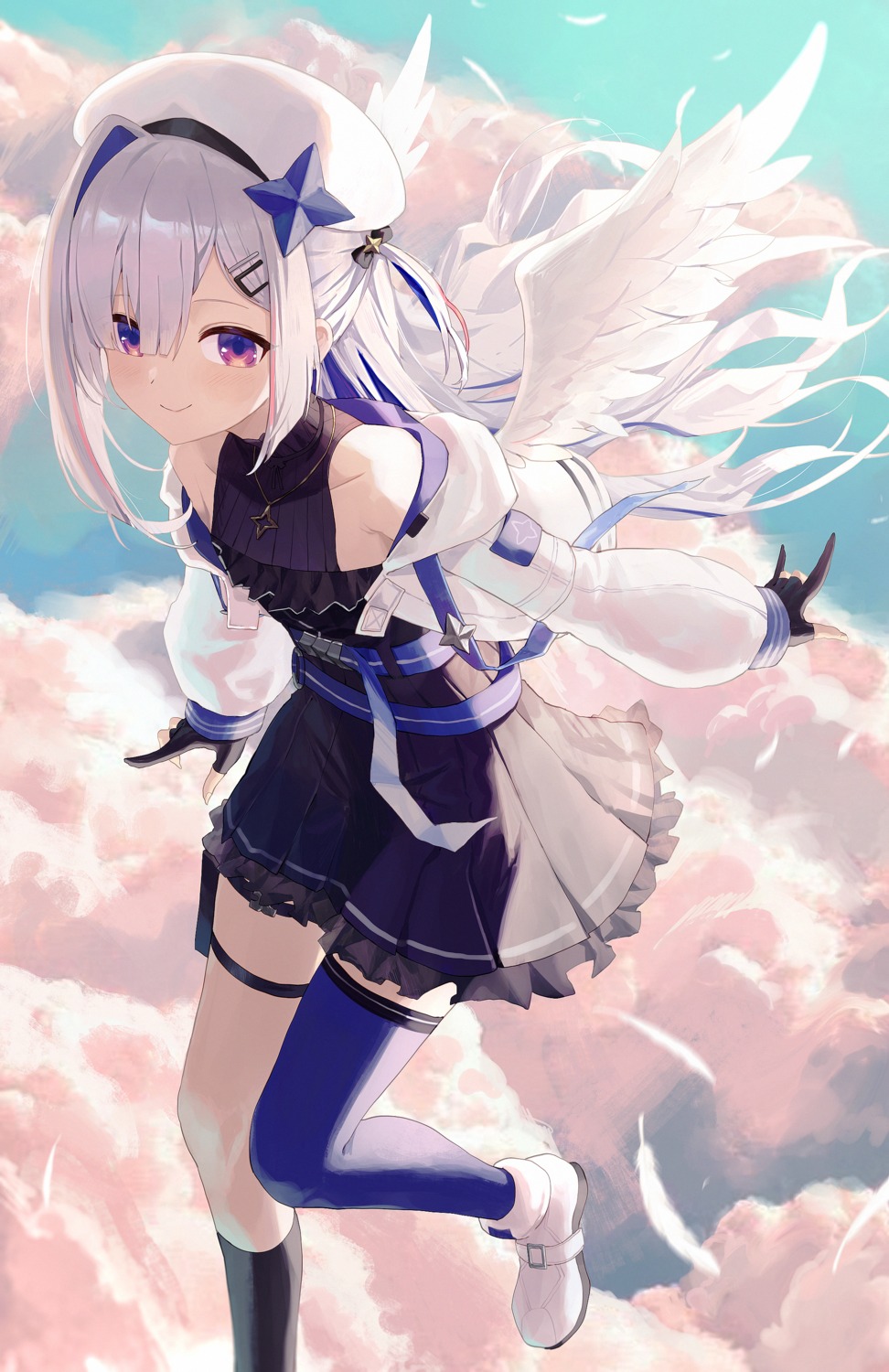 amane_kanata garter hololive pellas_(panix2383) thighhighs wings