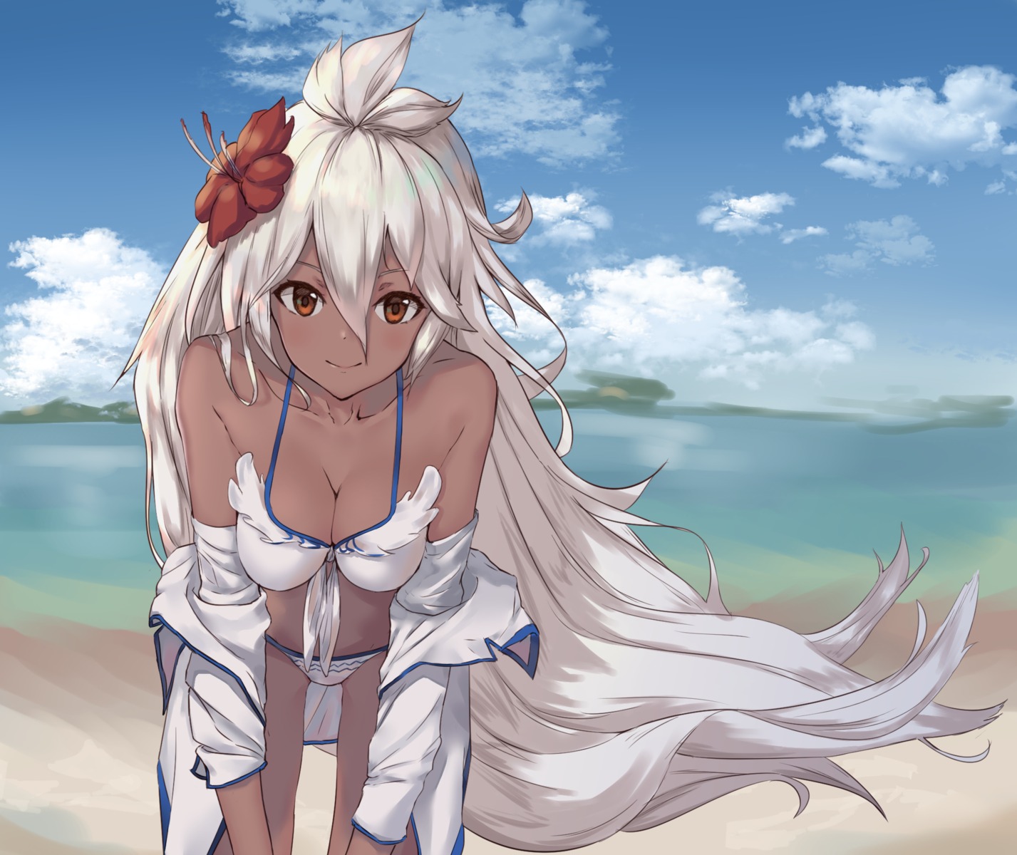 a4a4a bikini cleavage granblue_fantasy open_shirt swimsuits zooey_(granblue_fantasy)