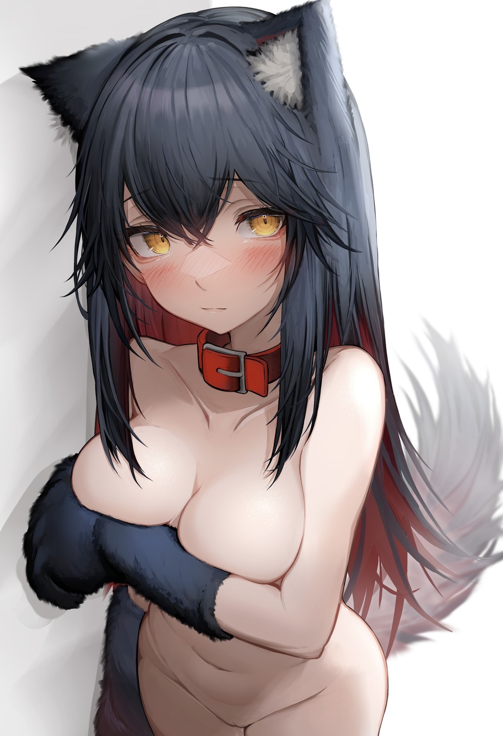 animal_ears arknights breast_hold naked pussy tab_head tail texas_(arknights) uncensored