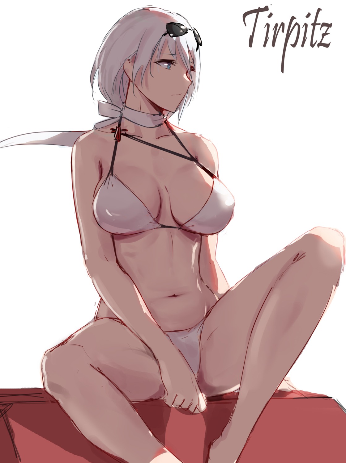 azur_lane bikini cleavage laserflip megane sketch swimsuits tirpitz_(azur_lane)