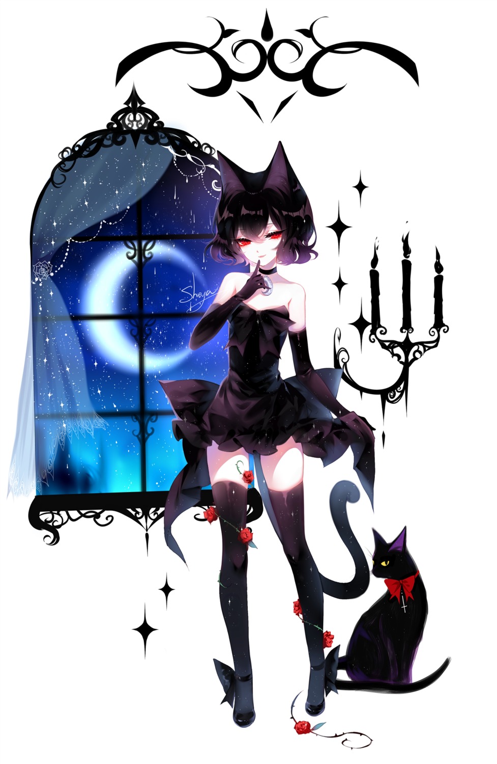 animal_ears dress neko nekomimi no_bra sheya tail thighhighs