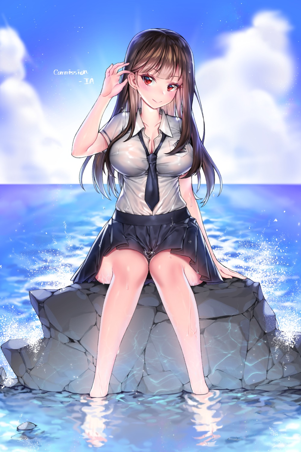 cleavage ia_(ias1010) see_through seifuku wet wet_clothes