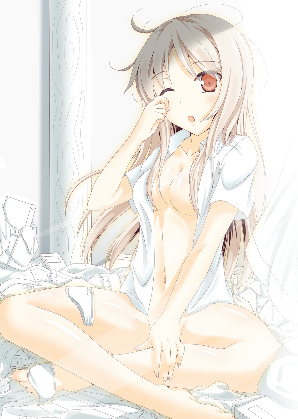 akane_miu bottomless cleavage dress_shirt no_bra open_shirt sakura-sou_no_pet_na_kanojo shiina_mashiro