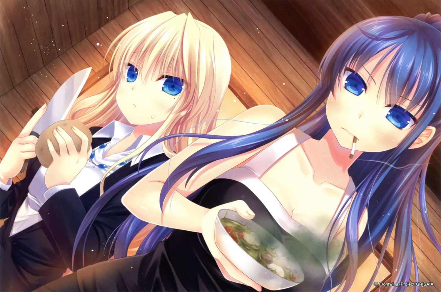 business_suit cleavage endcard grisaia grisaia_no_kajitsu grisaia_no_rakuen harudera_yuria kusakabe_asako narumi_yuu smoking