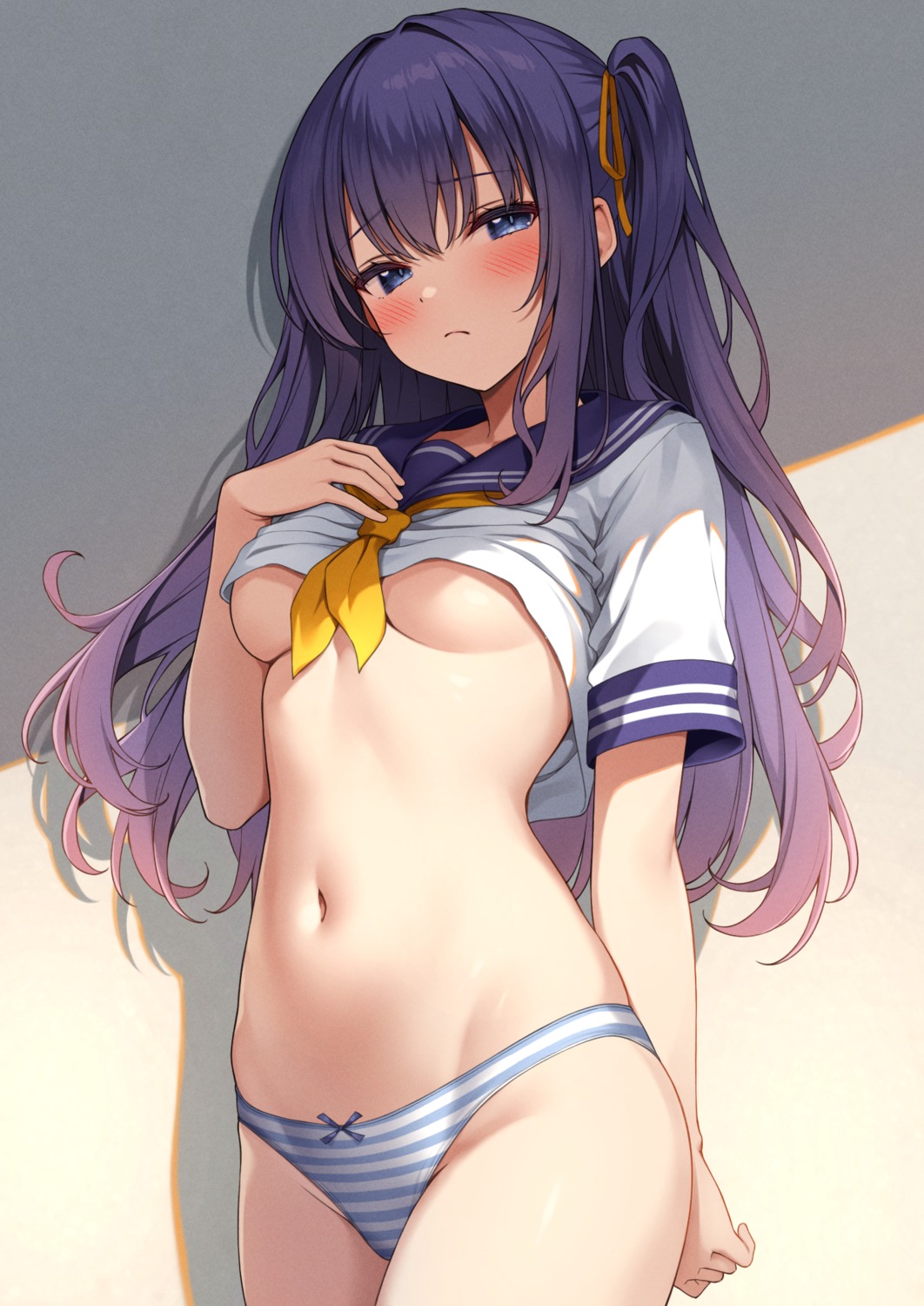 karutamo no_bra pantsu rakugaki-chan seifuku shimapan shirt_lift underboob