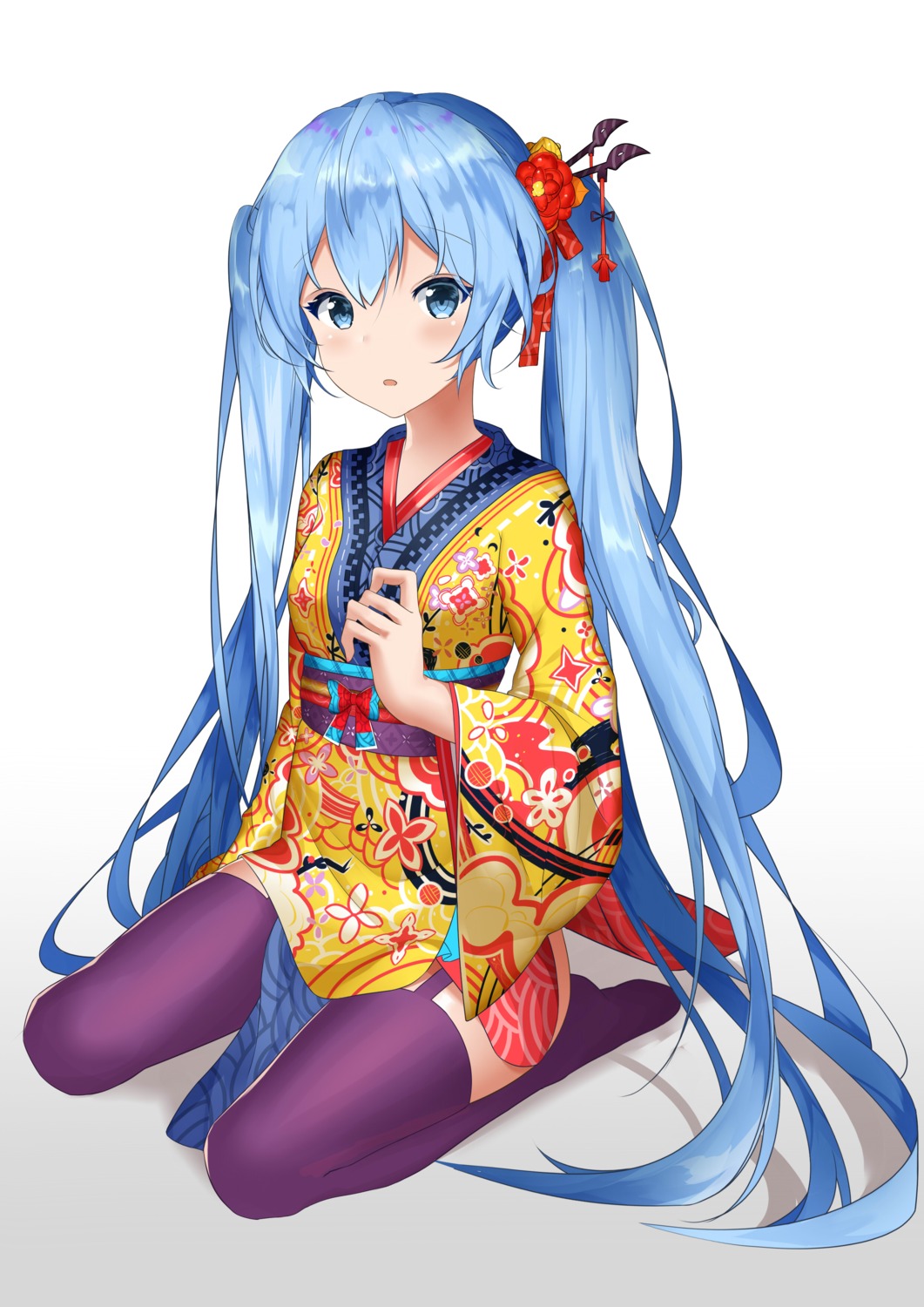 hatsune_miku japanese_clothes nagisa_(pixiv17634981) stockings thighhighs vocaloid