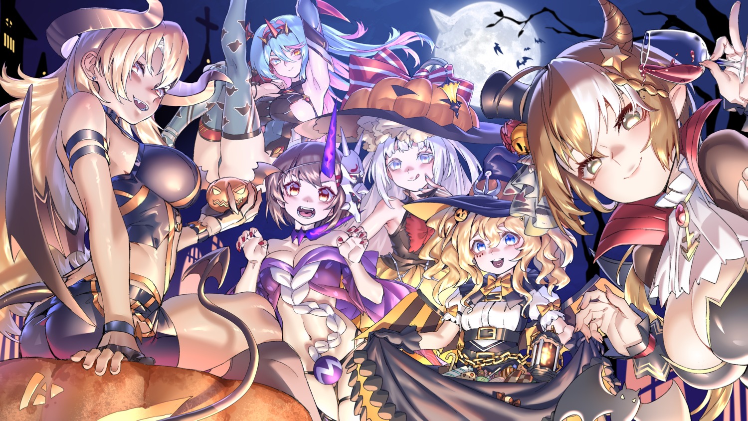 blackblades cleavage dress garter halloween horns leotard pantsu pointy_ears skirt_lift tail thighhighs wallpaper wings witch zhanjianshaonv