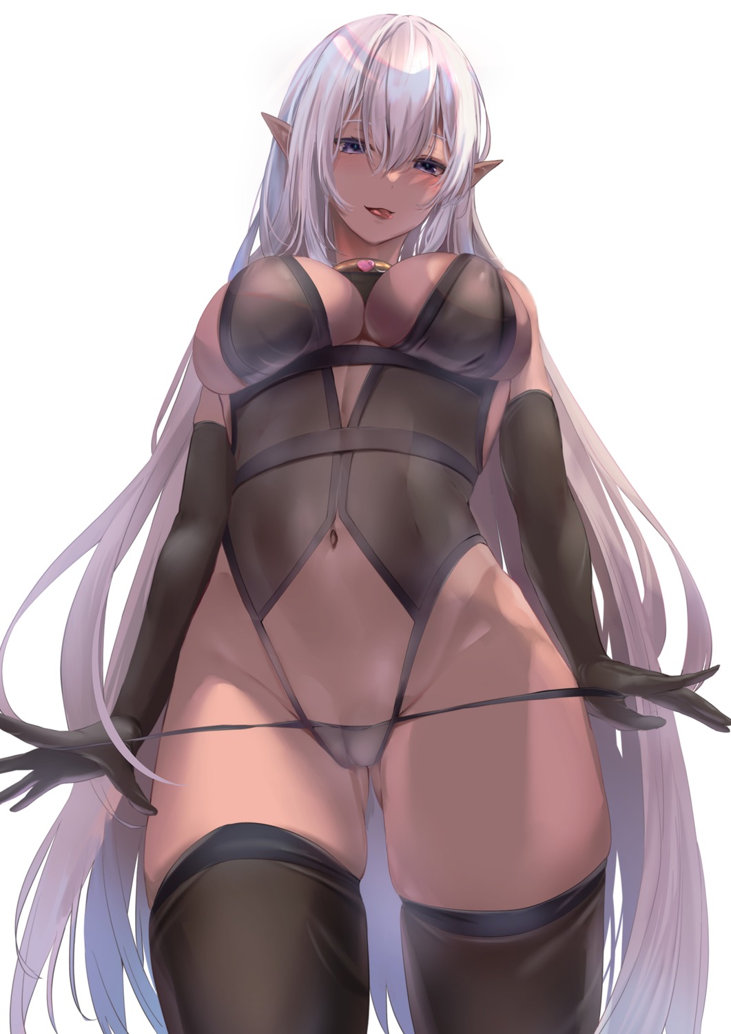 cameltoe elf erect_nipples lingerie pointy_ears raru_(nanaharararu) thighhighs undressing