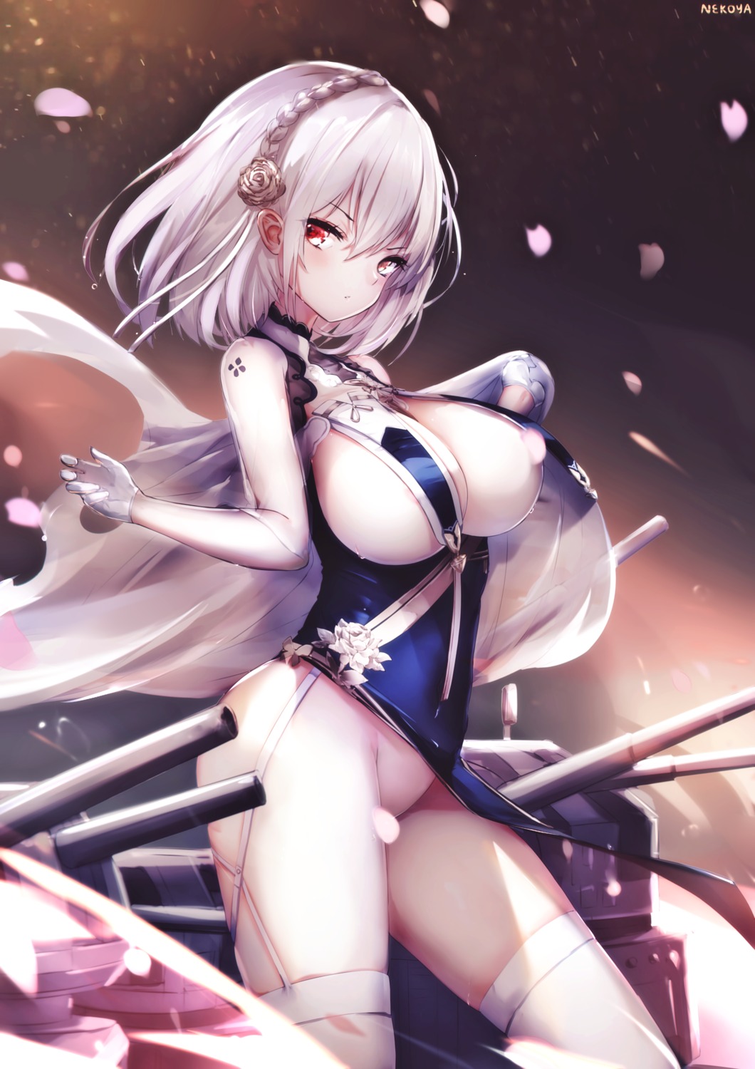 areola asian_clothes azur_lane breasts censored nekoya_(liu) no_bra nopan see_through shirt_lift sirius_(azur_lane) skirt_lift stockings thighhighs