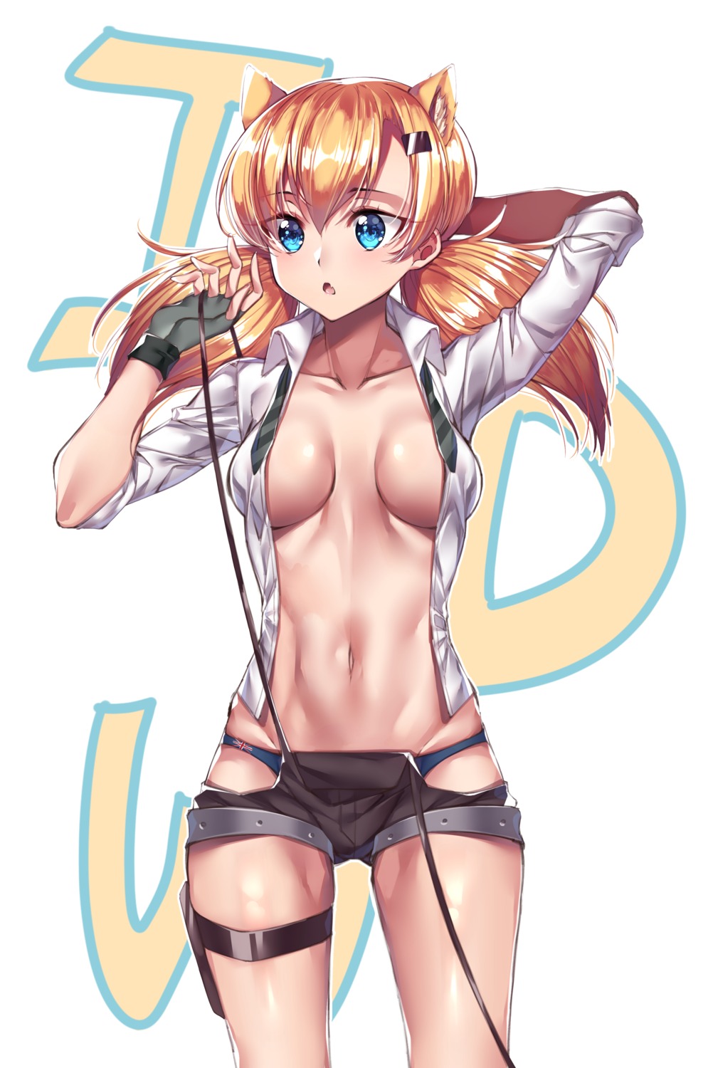 animal_ears gem_oblivion no_bra open_shirt pantsu