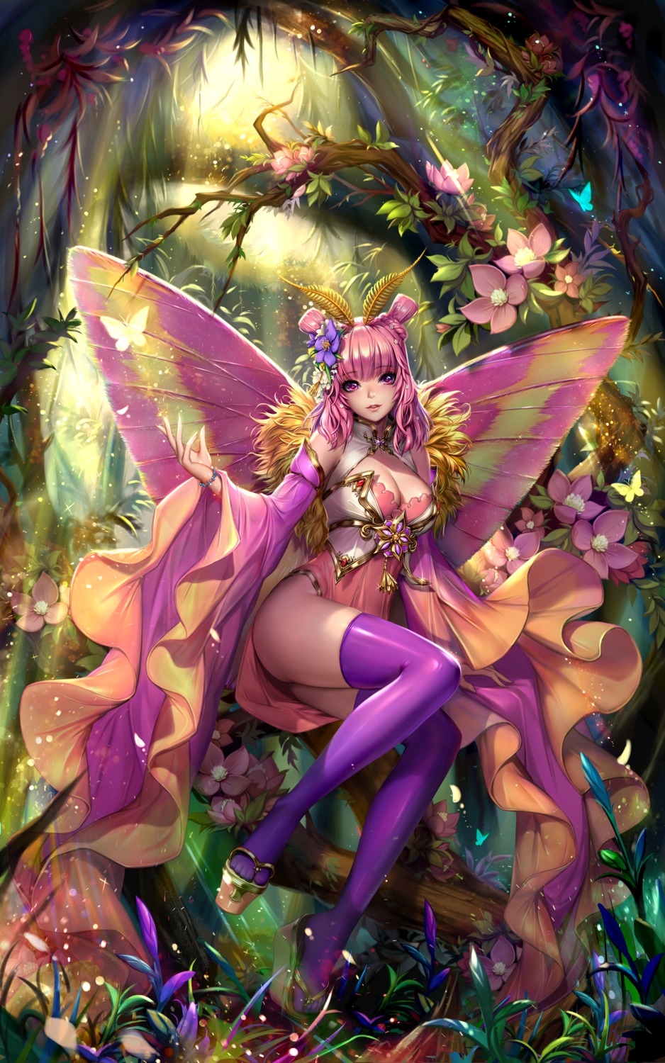 dress fairy nopan sammi_hisame skirt_lift thighhighs wings