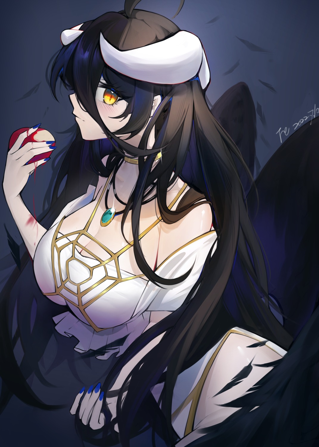 albedo_(overlord) cleavage dress horns no_bra overlord wings yamasede_neiko