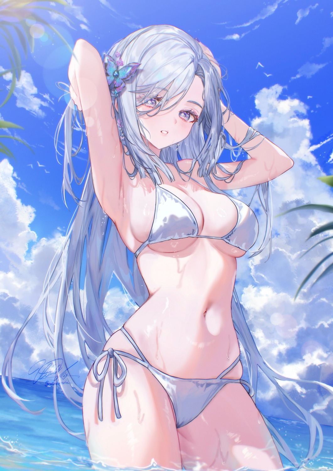 bikini cameltoe genshin_impact shenhe swimsuits ullv wet